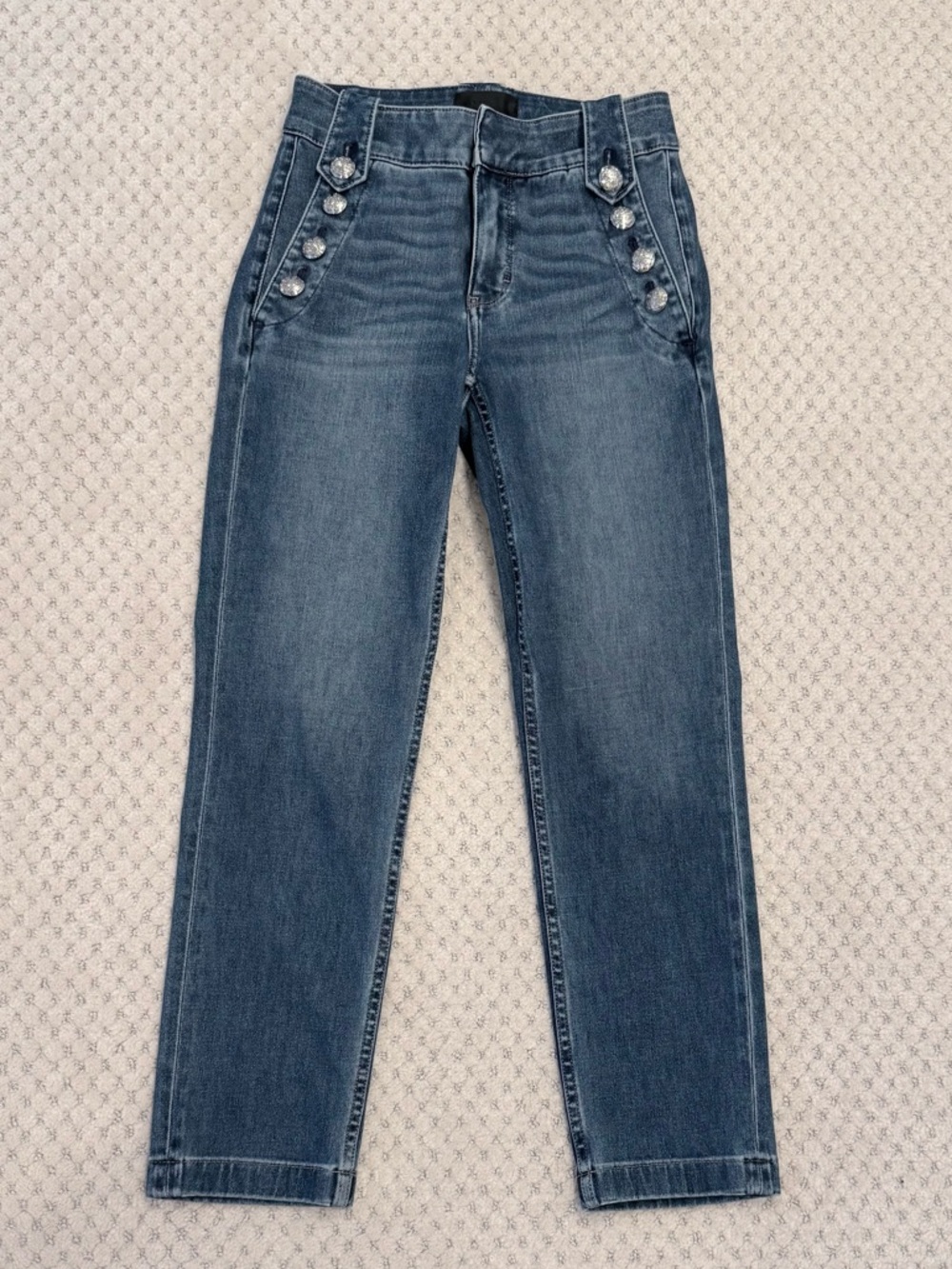 White House Black Market High-Rise Cropped Jeans with Decorative Buttons - Blue